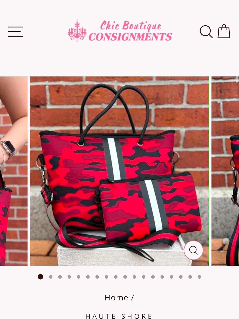NWT HAUTE SHORE Ryan Red Camo Neoprene Tote with Stripe Detail